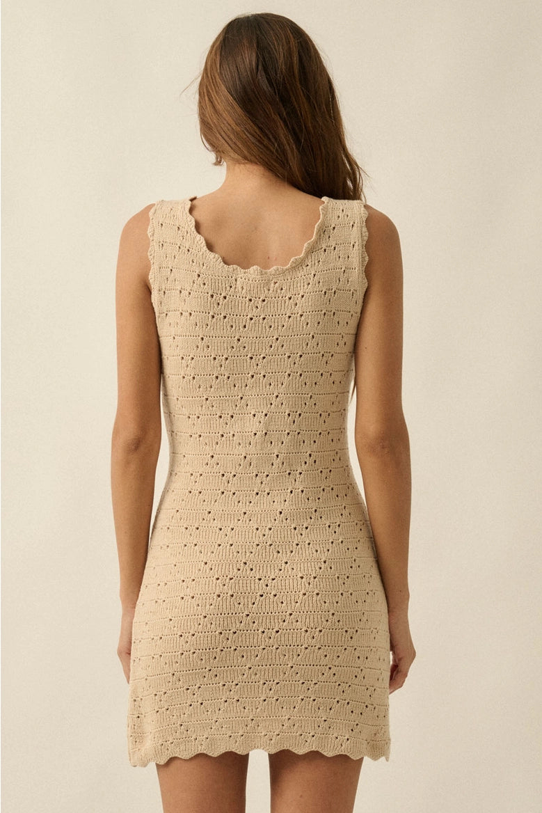 Pointelle Knit Mini Dress