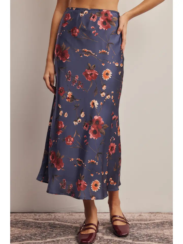Midnight Floral Print Slip Skirt