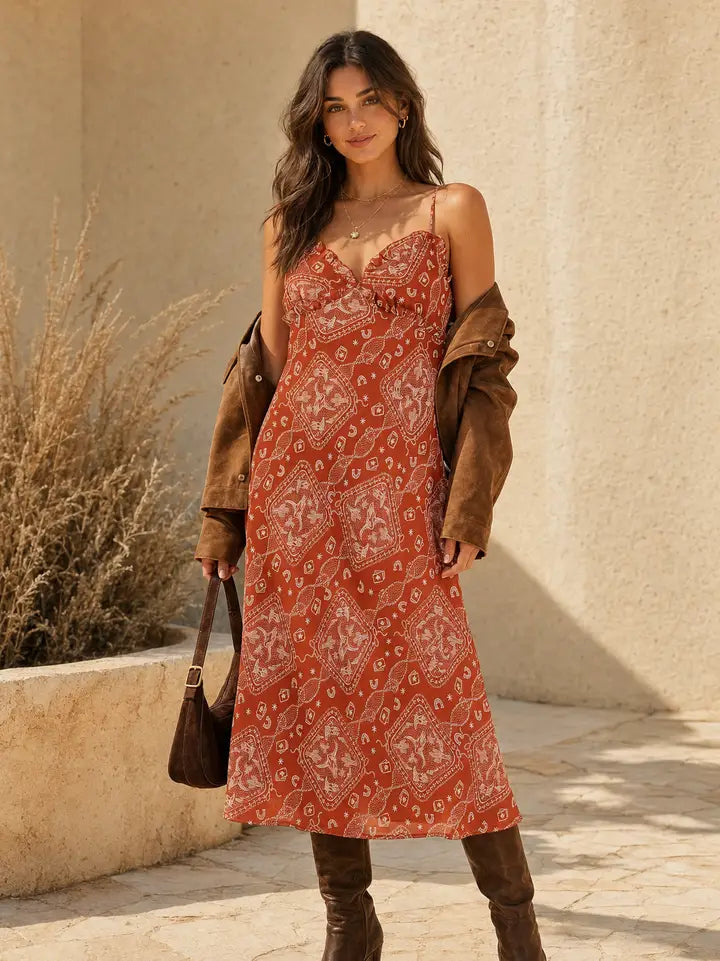 Western Bandana Midi Dress