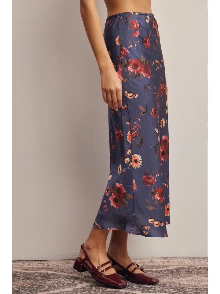 Midnight Floral Print Slip Skirt