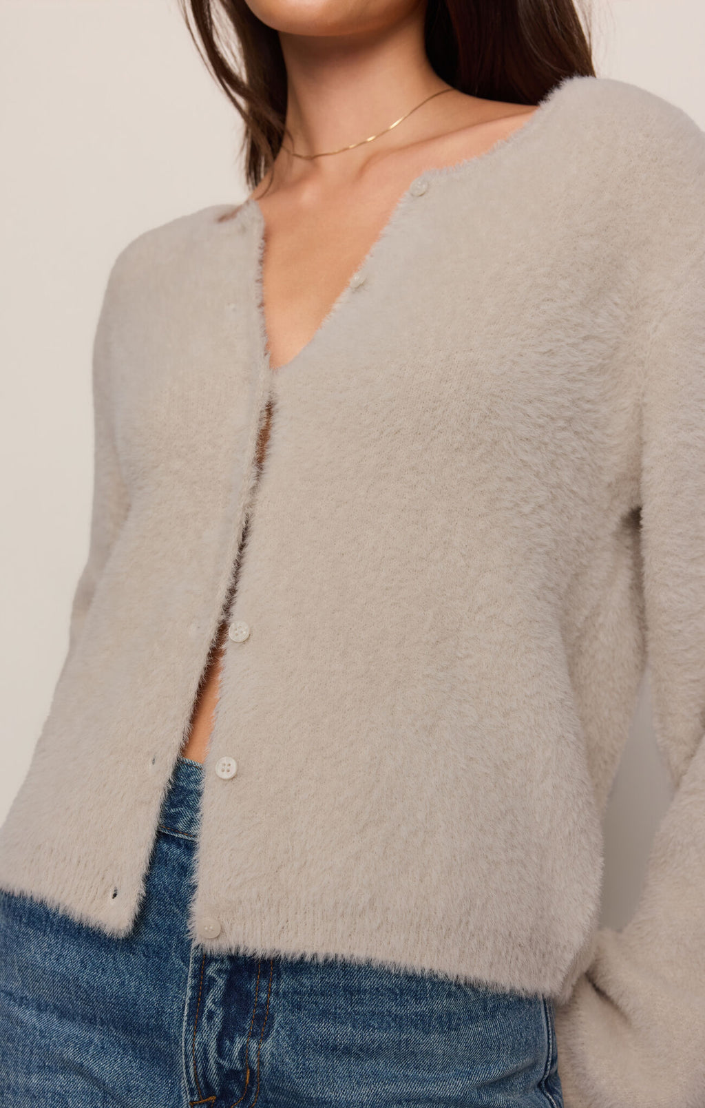 Winterglow Fluffy Cardigan- Frosted Pearl